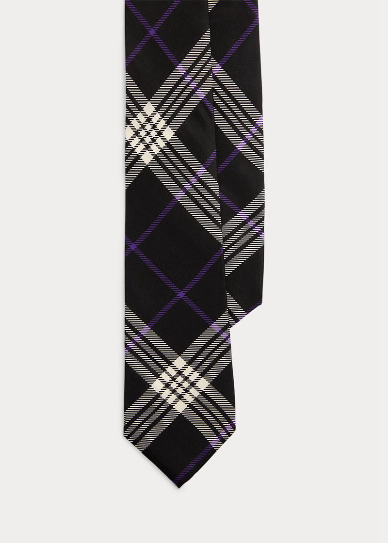 Corbata Purple Label Hombre Plaid Silk Chile Negras IFJLB-3871